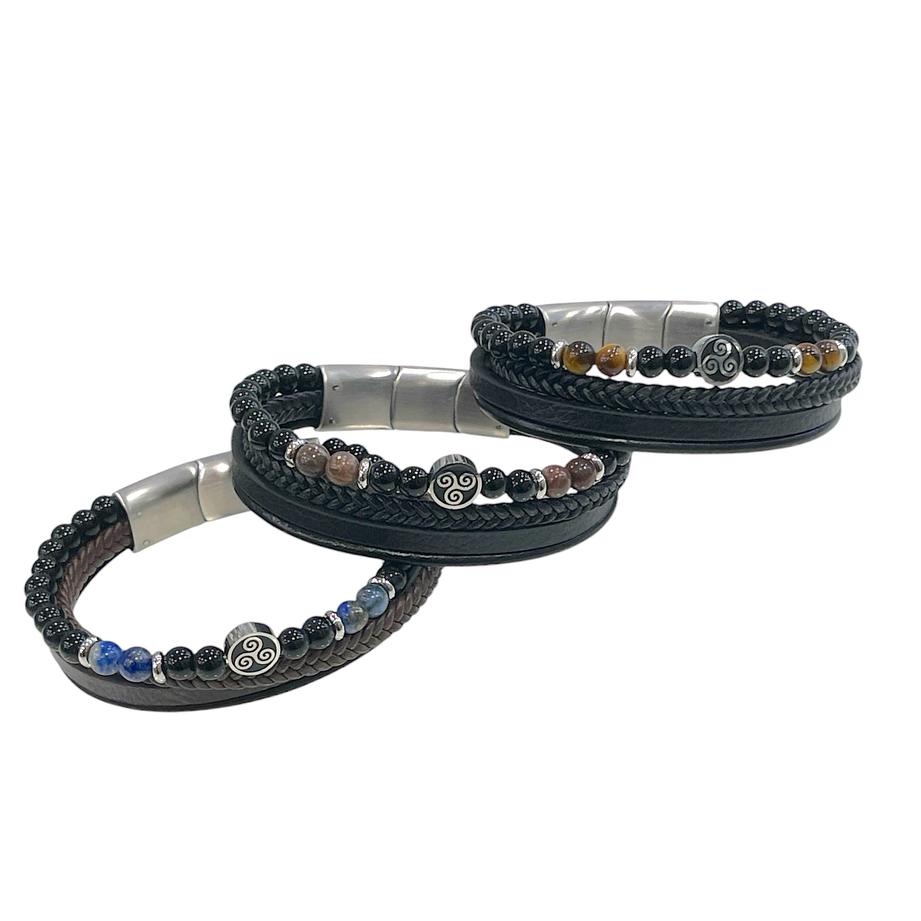 Gaetan/ Bracelet Triskel Acier Cuir