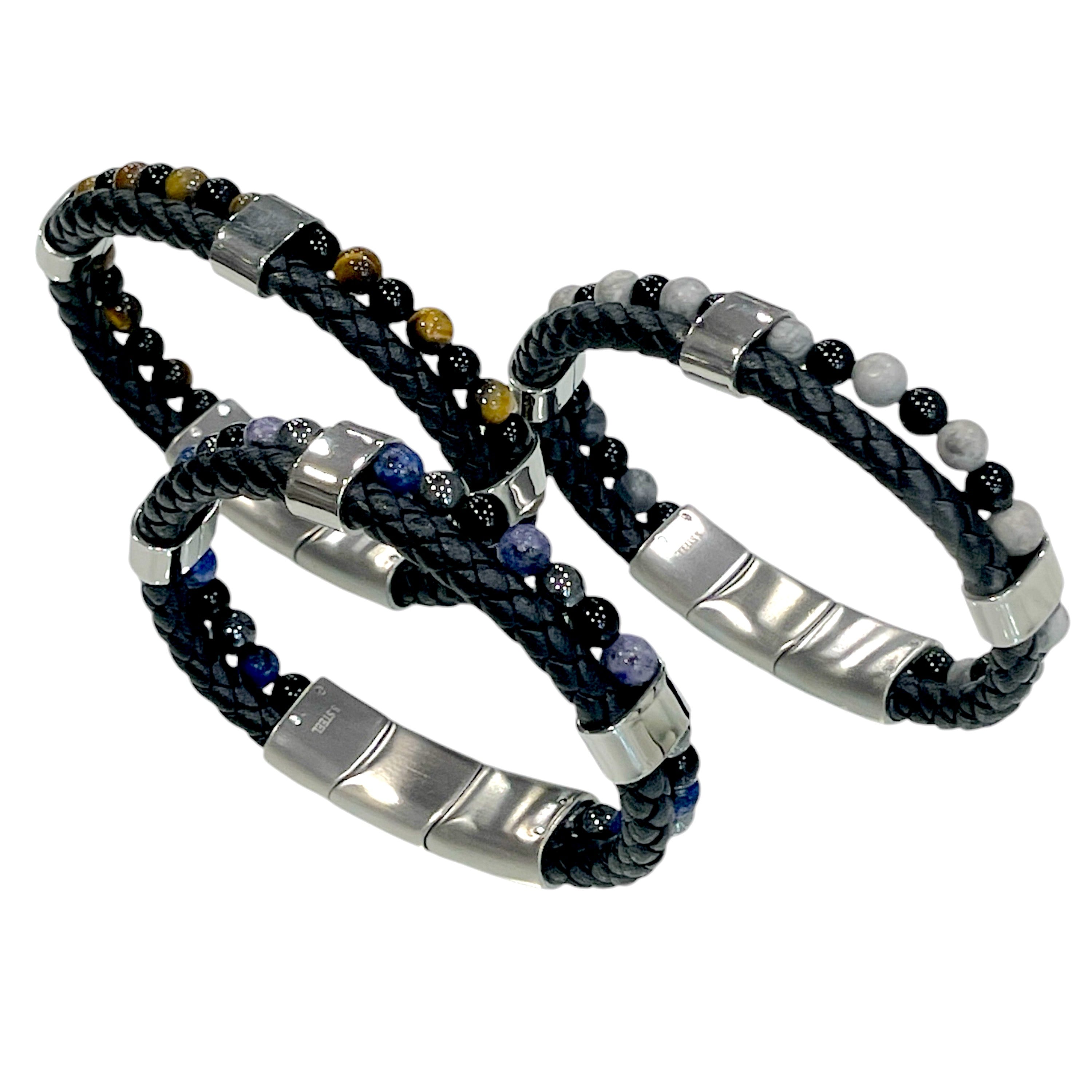 Navajo/ Bracelet  acier Double Cuir