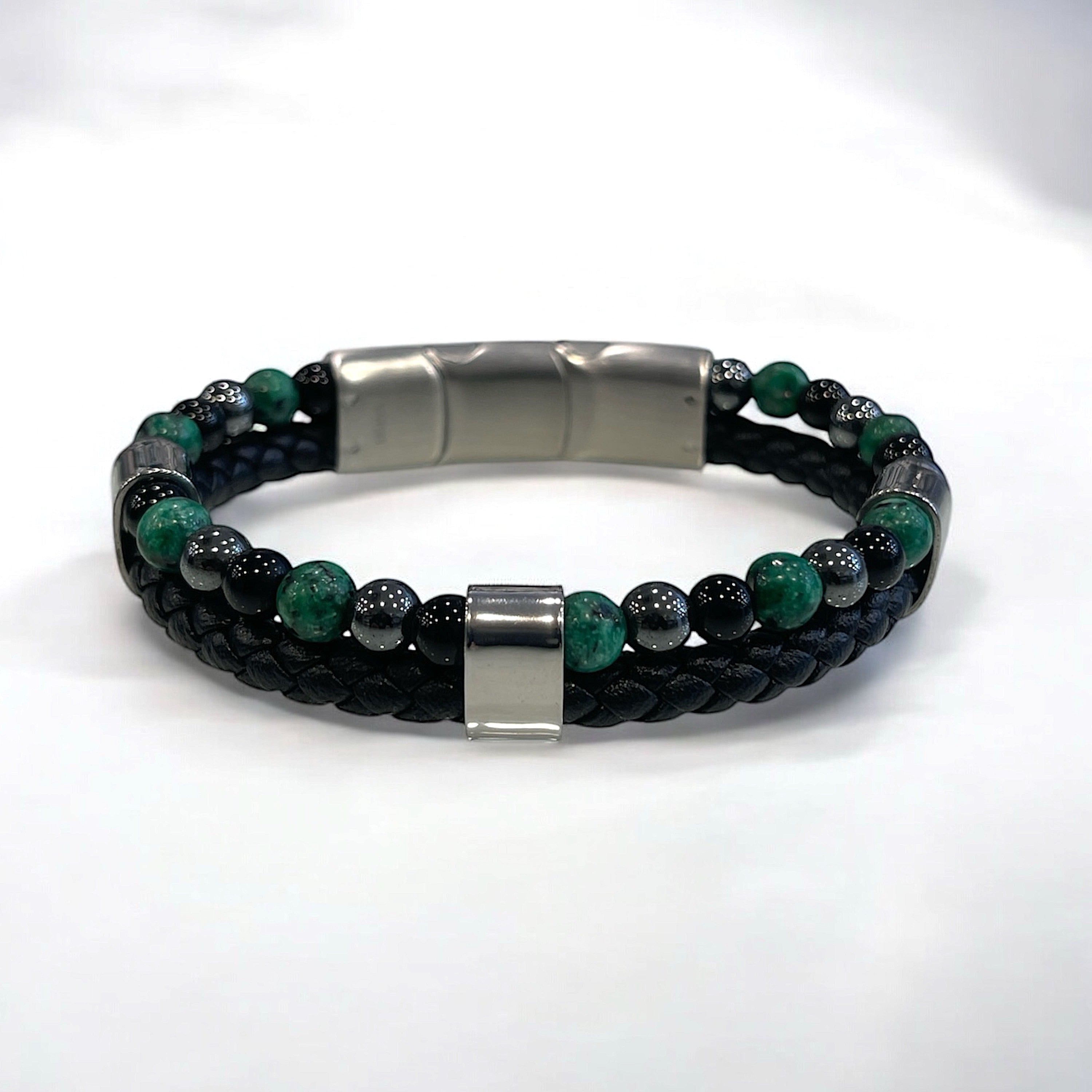 Navajo/ Bracelet  acier Double Cuir