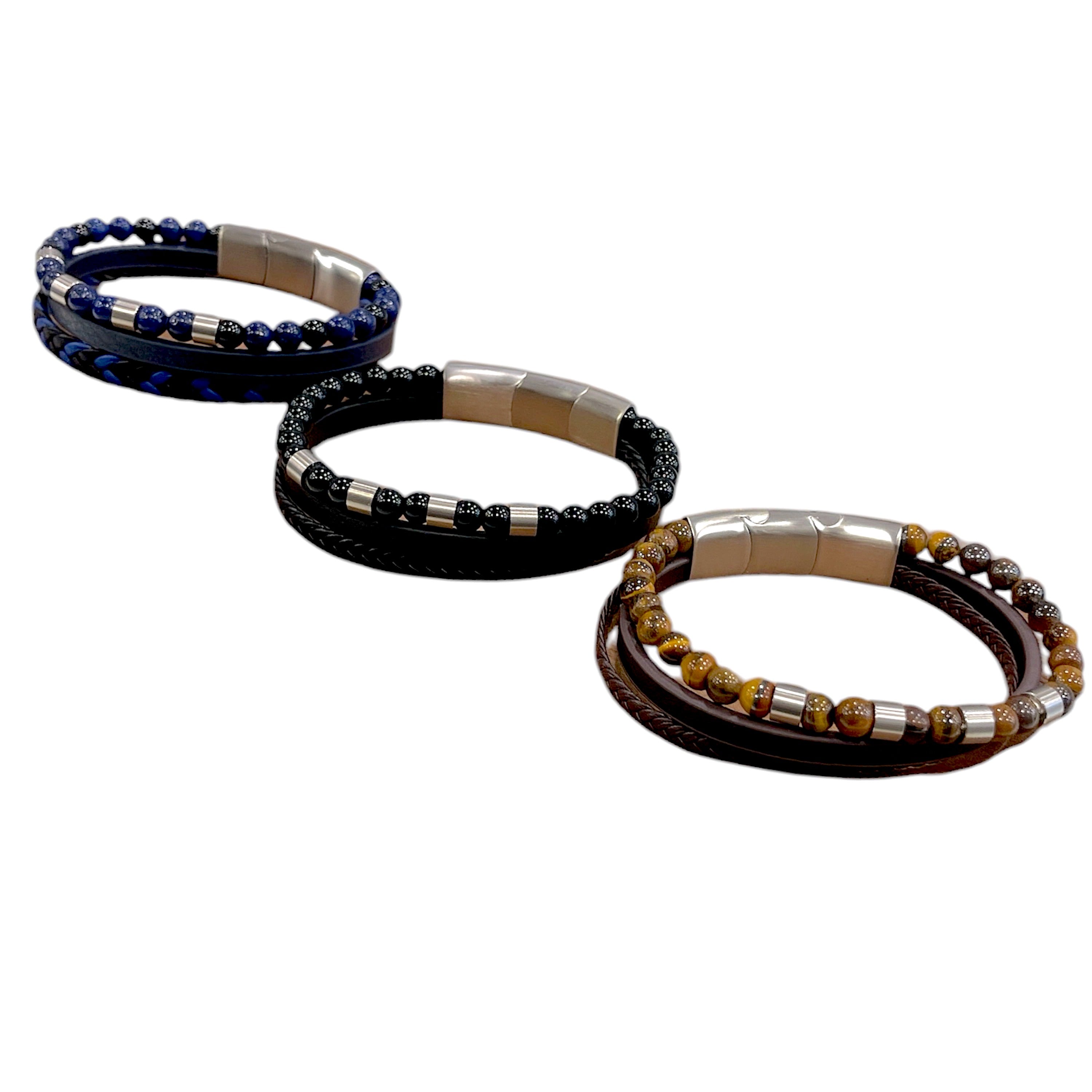 Apache / Bracelet Acier Triple Cuir