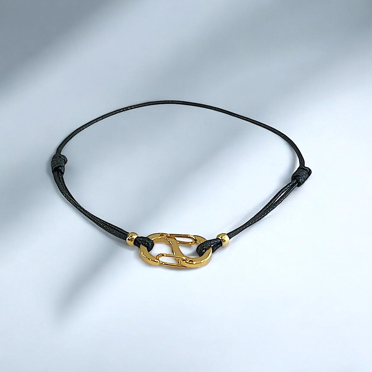 Keira/ Bracelet Cordon Noir Acier Motif "S"